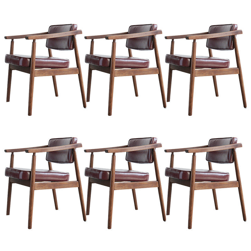 Oak Wood Modern Dining Chair for Home Faux Leather Open Back Side Chair