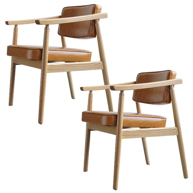 Oak Wood Modern Dining Chair for Home Faux Leather Open Back Side Chair