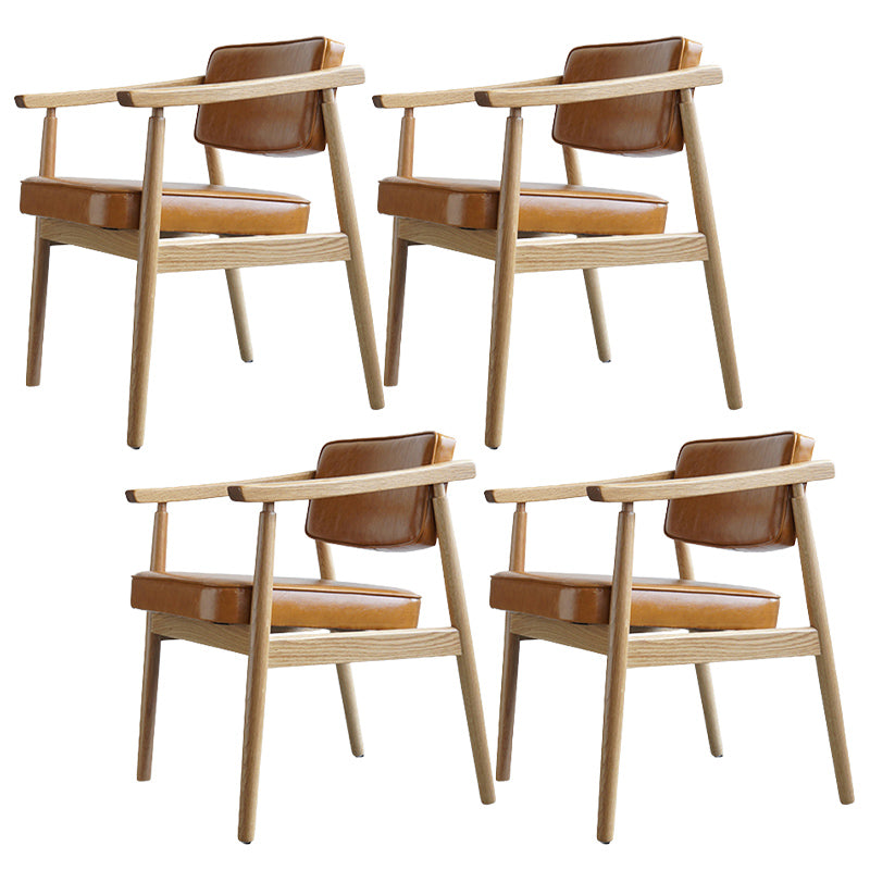 Oak Wood Modern Dining Chair for Home Faux Leather Open Back Side Chair