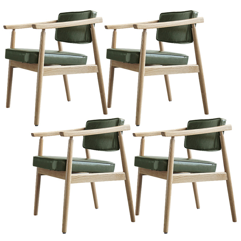 Oak Wood Modern Dining Chair for Home Faux Leather Open Back Side Chair