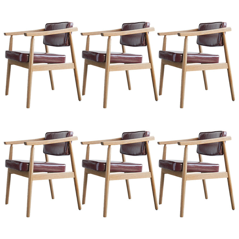 Oak Wood Modern Dining Chair for Home Faux Leather Open Back Side Chair