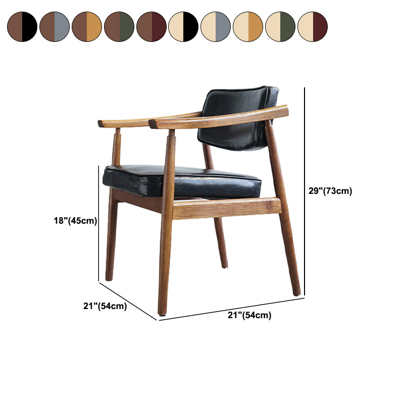 Oak Wood Modern Dining Chair for Home Faux Leather Open Back Side Chair