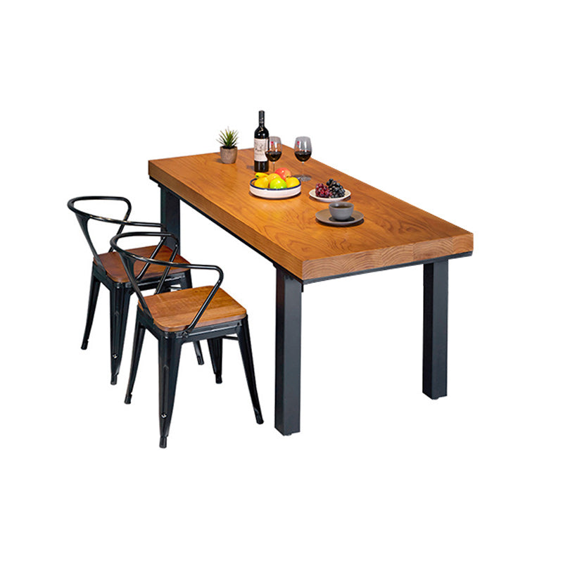 Solid Wood Top Dining Table Industrial Rectangle Table with 4 Legs