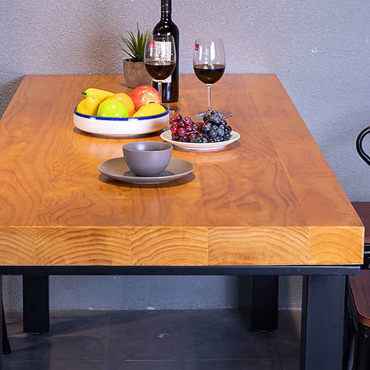 Solid Wood Top Dining Table Industrial Rectangle Table with 4 Legs
