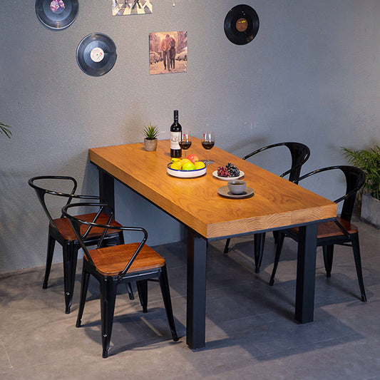 Solid Wood Top Dining Table Industrial Rectangle Table with 4 Legs