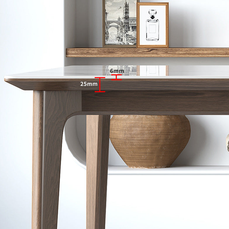 White Stone Top Dining Table Mid-Century Modern Dining Table with 4 Wood Legs