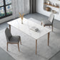 White Stone Top Dining Table Mid-Century Modern Dining Table with 4 Wood Legs