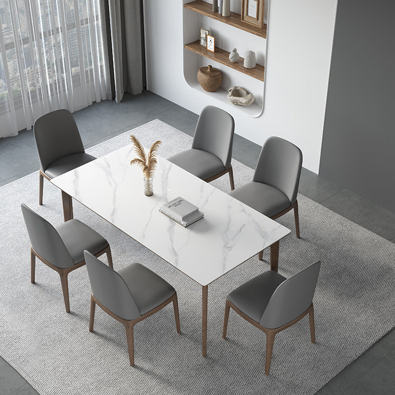 White Stone Top Dining Table Mid-Century Modern Dining Table with 4 Wood Legs