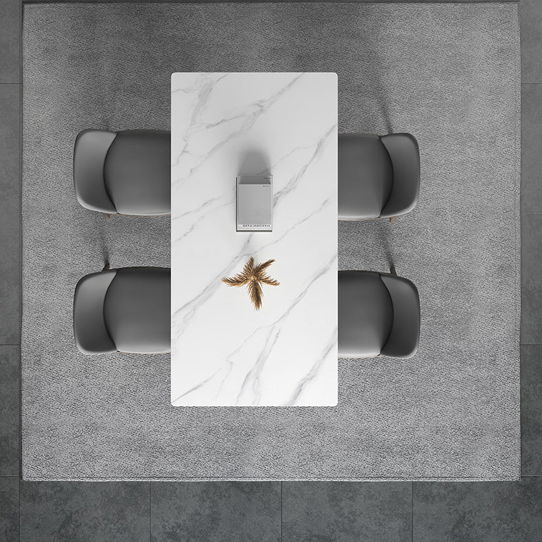 White Stone Top Dining Table Mid-Century Modern Dining Table with 4 Wood Legs