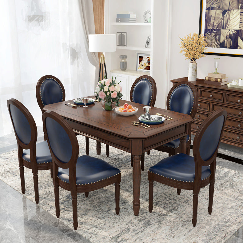 Wood Top Dining Table Mid-Century Modern Table with 4 Legs in Brown