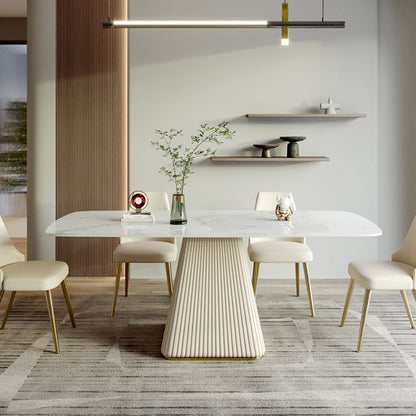 Mesa de comedor de comedor superior de piedra con base de pedestal en blanco