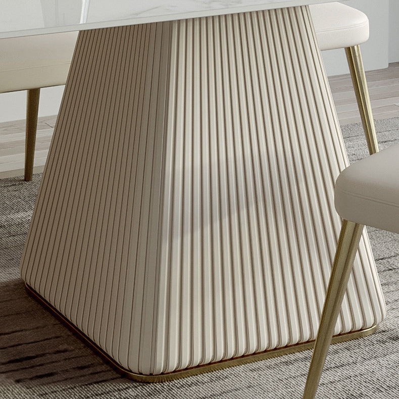 Mesa de comedor de comedor superior de piedra con base de pedestal en blanco
