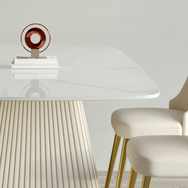 Mesa de comedor de comedor superior de piedra con base de pedestal en blanco