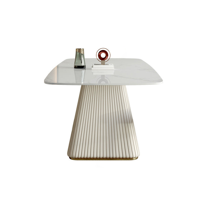 Mesa de comedor de comedor superior de piedra con base de pedestal en blanco