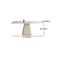 Mesa de comedor de comedor superior de piedra con base de pedestal en blanco