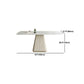 Mesa de comedor de comedor superior de piedra con base de pedestal en blanco