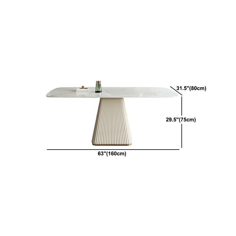 Mesa de comedor de comedor superior de piedra con base de pedestal en blanco