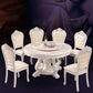 White Stone Top Dining Table Round Table with Wood Pedestal Base
