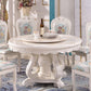 White Stone Top Dining Table Round Table with Wood Pedestal Base