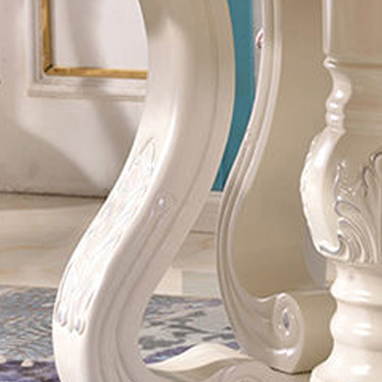 White Stone Top Dining Table Round Table with Wood Pedestal Base