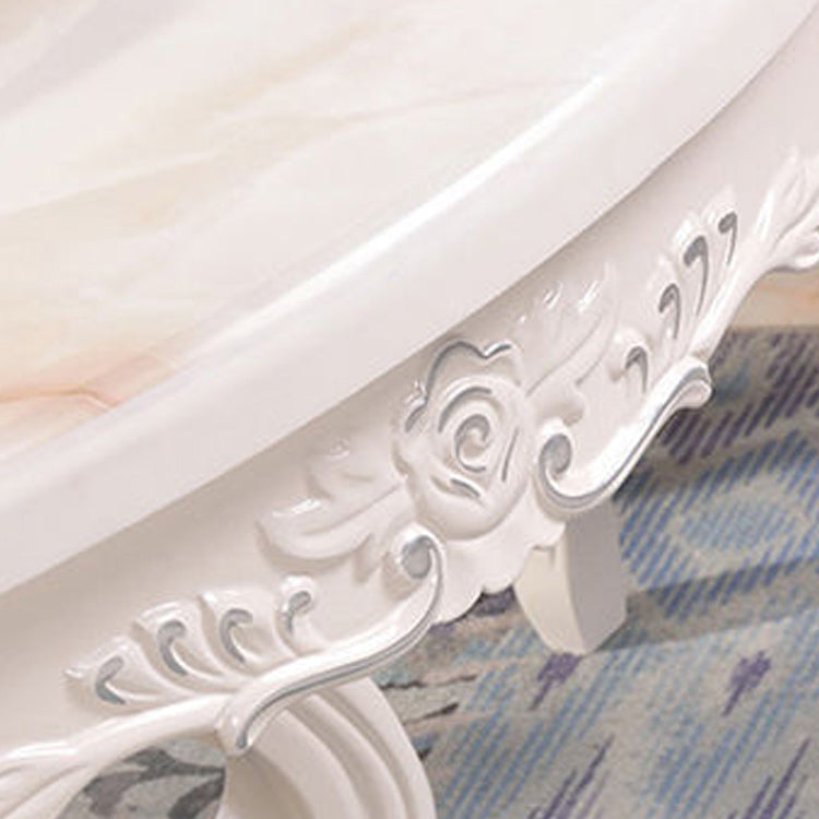 White Stone Top Dining Table Round Table with Wood Pedestal Base