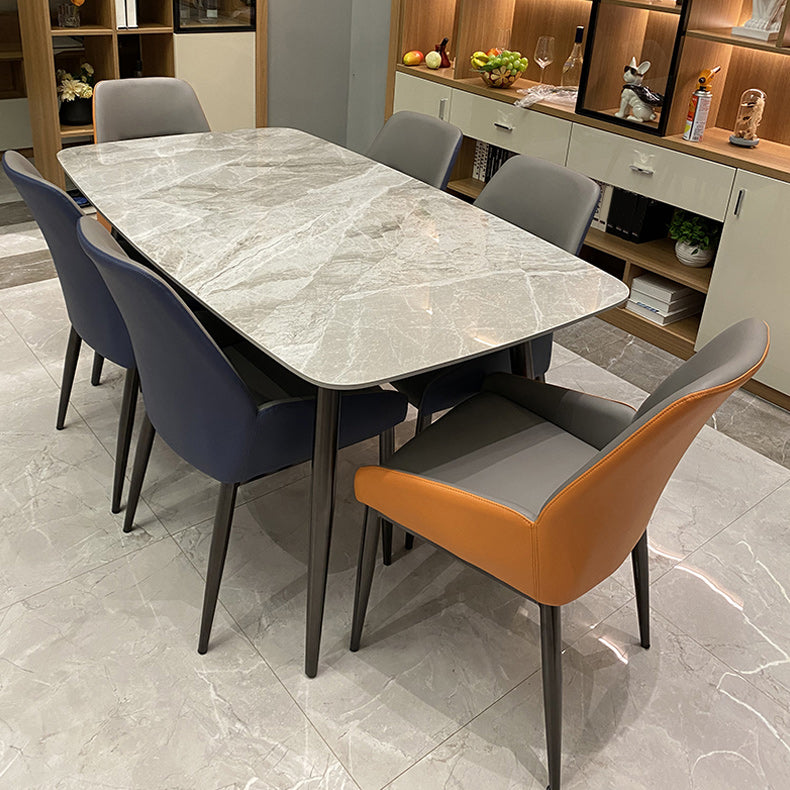 Mesa de comedor de piedra rectangular 4 patas Muebles de 4 patas Base de metal para el hogar