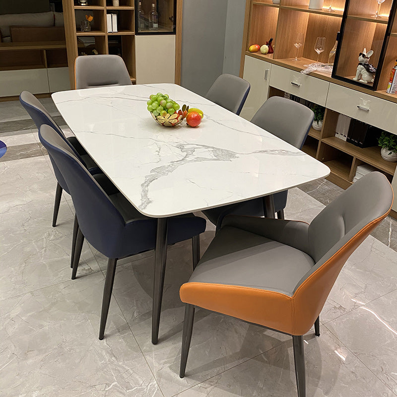 Mesa de comedor de piedra rectangular 4 patas Muebles de 4 patas Base de metal para el hogar