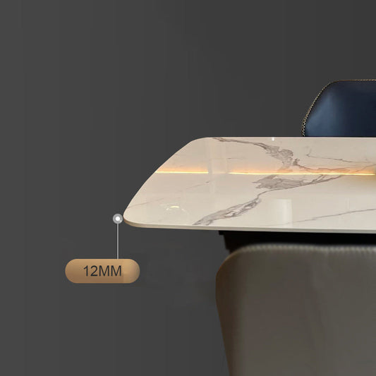 Rectangular Stone Dining Table Modern 4 Legs Furniture Metal Base for Home