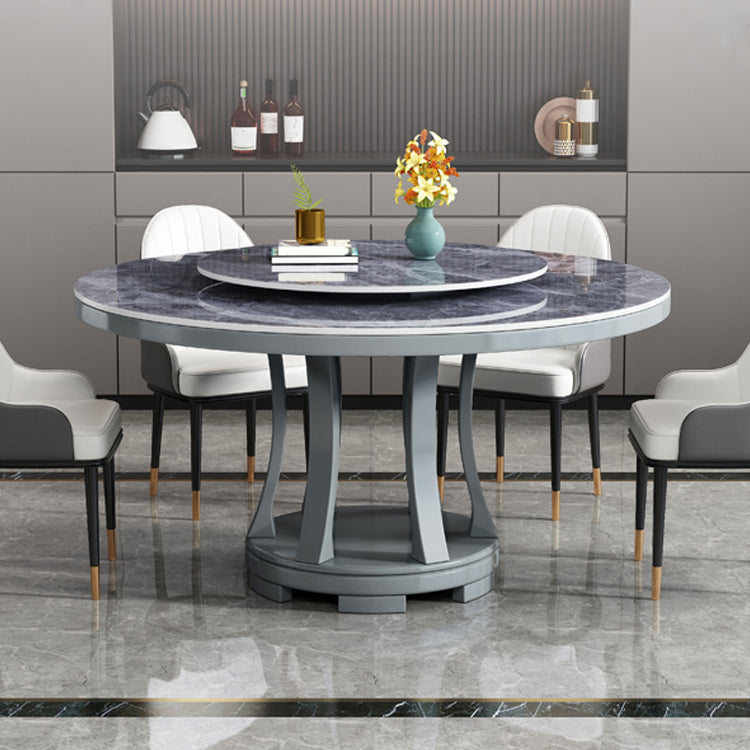 Round Stone Turntable Table Minimalist Furniture with Pedestal Base Gray Gray Clearhalo 'Dining Tables & Seating' 'Dining Tables' 'dining_table' 'furn' 'furn_dining_table' 'Furniture' 'Kitchen & Dining Furniture' 6066883