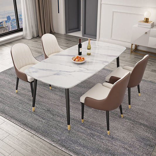 Rectangular Stone Dining Table Traditional Luxury Furniture with 4 Legs White Without Chairs