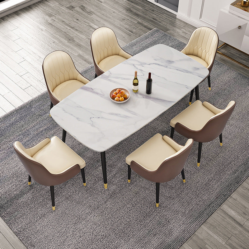 Rectangular Stone Dining Table Traditional Luxury Furniture with 4 Legs White 70.9"L x 35.4"W x 29.5"H Without Chairs Clearhalo 'Dining Tables & Seating' 'Dining Tables' 'dining_table' 'furn' 'furn_dining_table' 'Furniture' 'Kitchen & Dining Furniture' 6066892