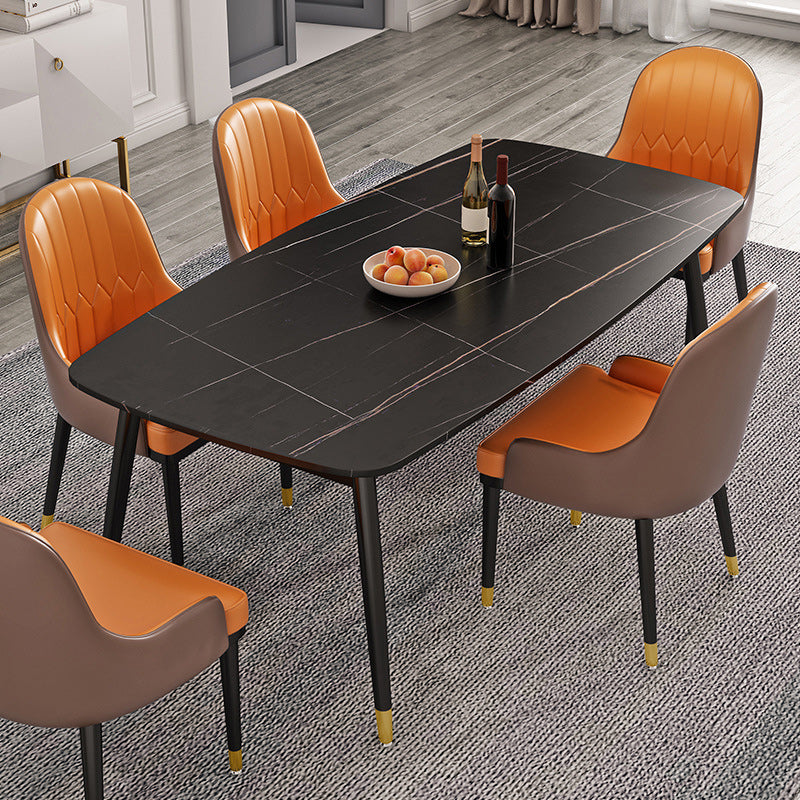 Rectangular Stone Dining Table Traditional Luxury Furniture with 4 Legs Black 70.9"L x 35.4"W x 29.5"H Without Chairs Clearhalo 'Dining Tables & Seating' 'Dining Tables' 'dining_table' 'furn' 'furn_dining_table' 'Furniture' 'Kitchen & Dining Furniture' 6066893