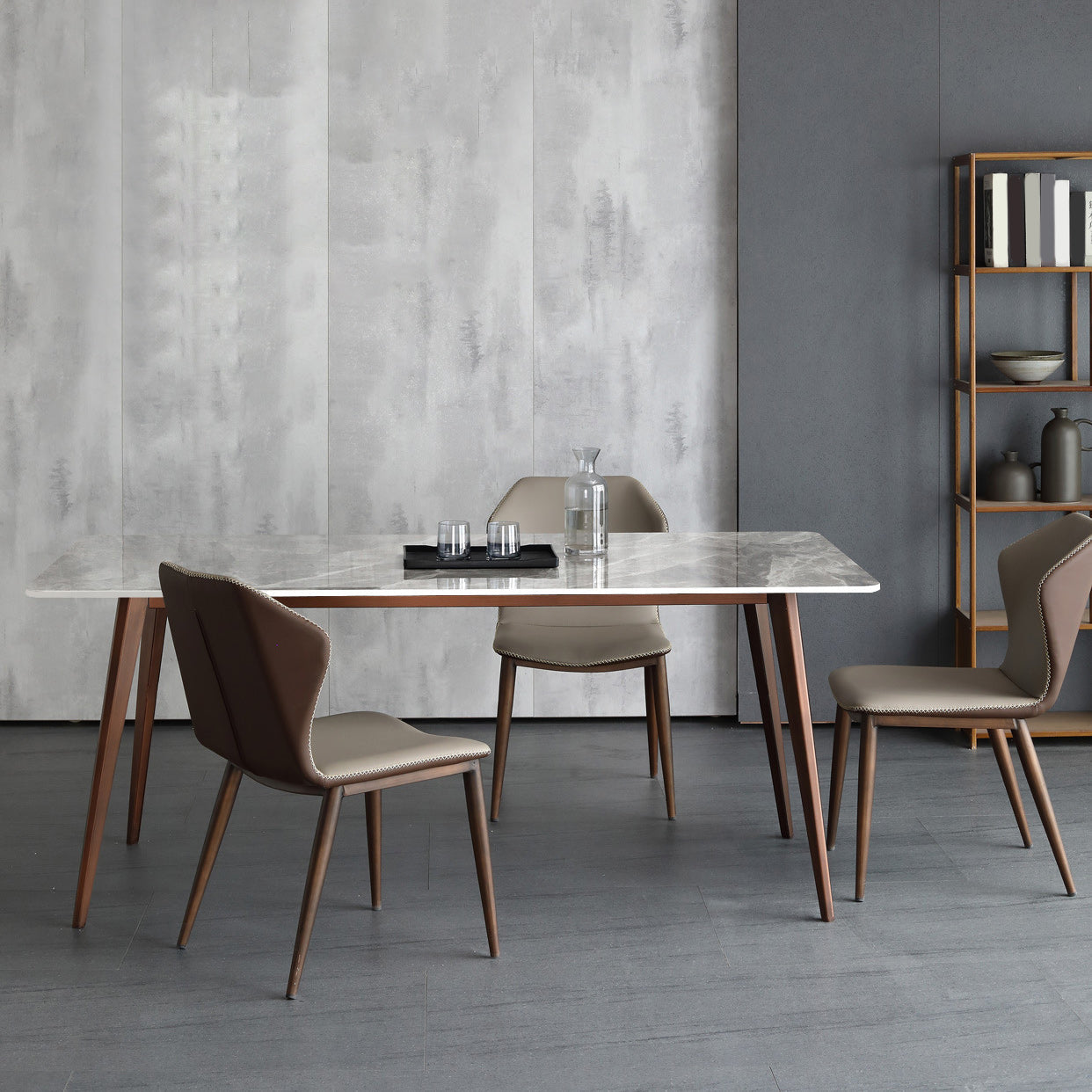 Sintered Stone Dining Table Mid-Century Modern Dining Table with 4 Legs Gray 47.2"L x 23.6"W x 29.5"H Without Chairs Clearhalo 'Dining Tables & Seating' 'Dining Tables' 'dining_table' 'furn' 'furn_dining_table' 'Furniture' 'Kitchen & Dining Furniture' 6066908