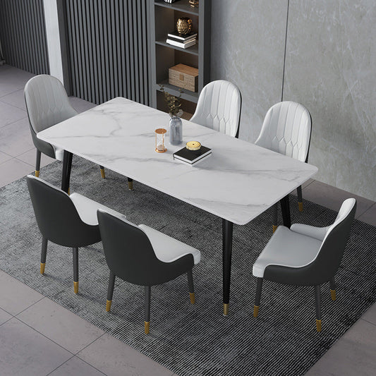 Rectangle Dining Table Stone Top Dining Table with Iron Base White Without Chairs