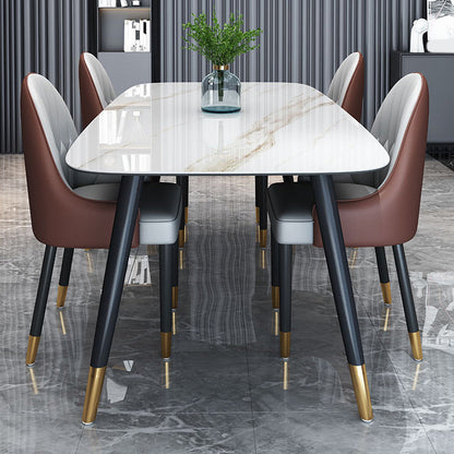 Mesa de comedor de base de madera sólida Mesa de comedor de piedra rectangular con tapa gris y blanca