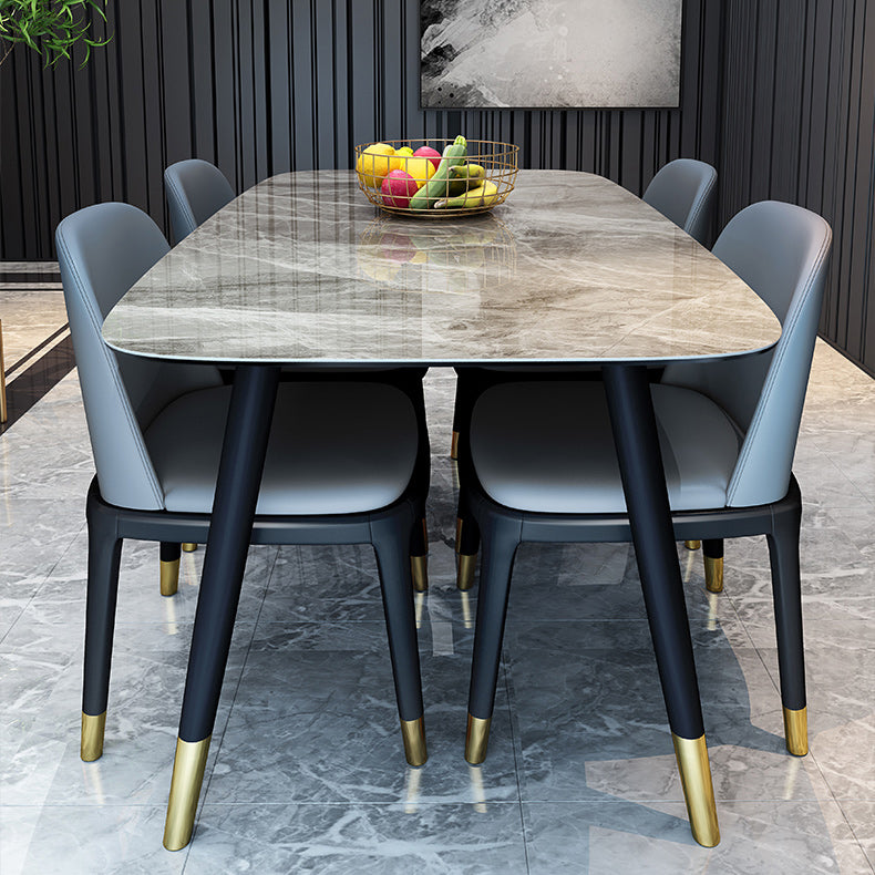 Mesa de comedor de base de madera sólida Mesa de comedor de piedra rectangular con tapa gris y blanca
