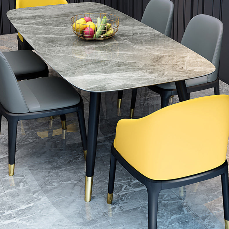 Mesa de comedor de base de madera sólida Mesa de comedor de piedra rectangular con tapa gris y blanca