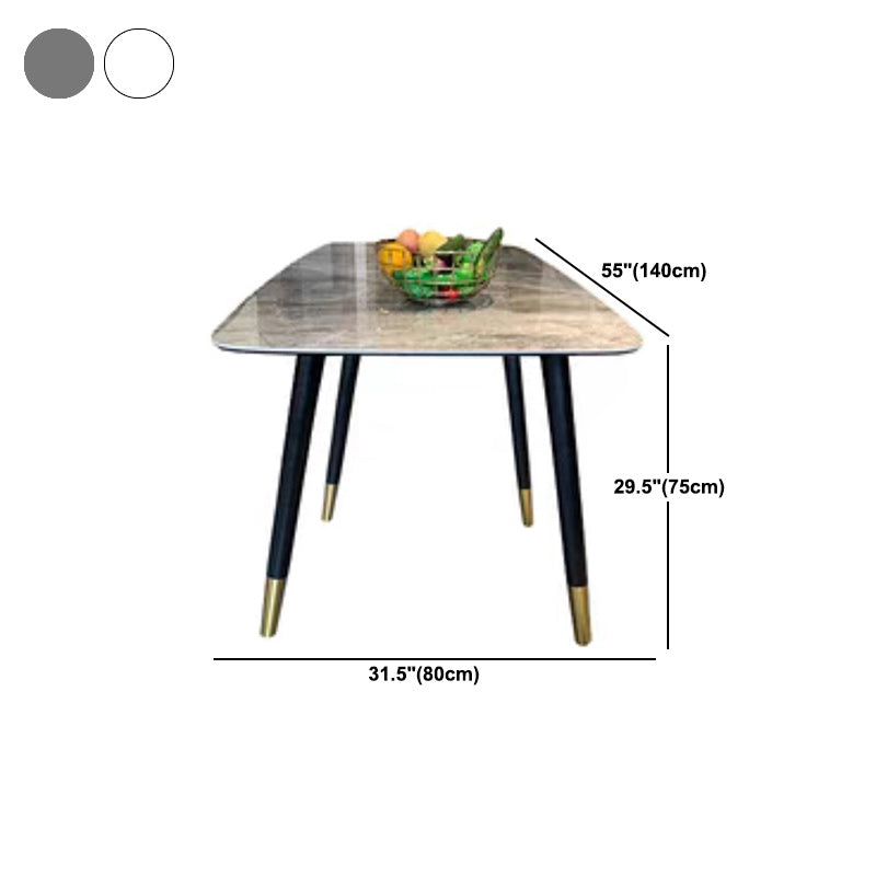 Mesa de comedor de base de madera sólida Mesa de comedor de piedra rectangular con tapa gris y blanca