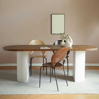 Pine Solid Wood Dining Table Oval Dining Table with Double Pedestal