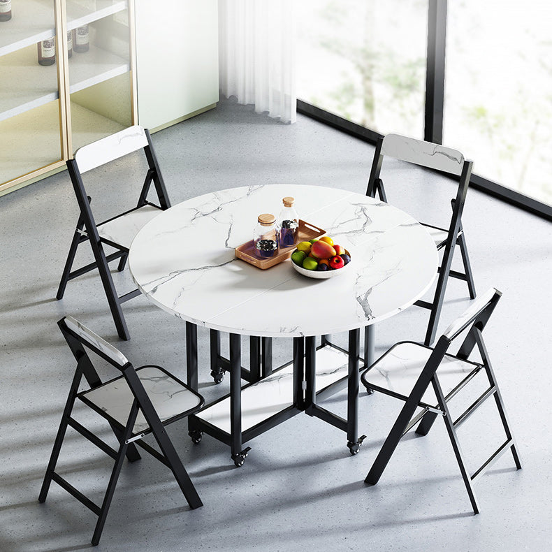 Mesa de comedor plegable Mesa de comedor de mármol sintético con marco negro