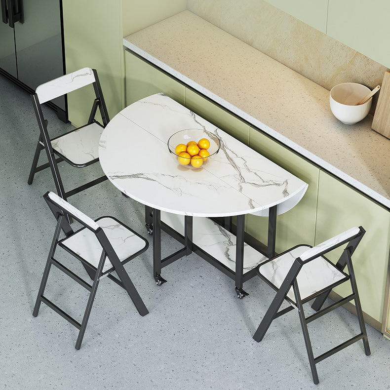 Mesa de comedor plegable Mesa de comedor de mármol sintético con marco negro