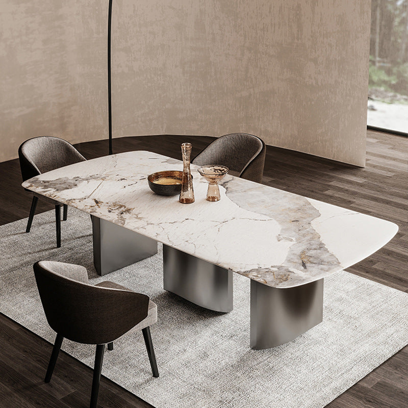 Rectangular Sintered Stone Dining Table Modern Gold Furniture with Tripod Base for Home