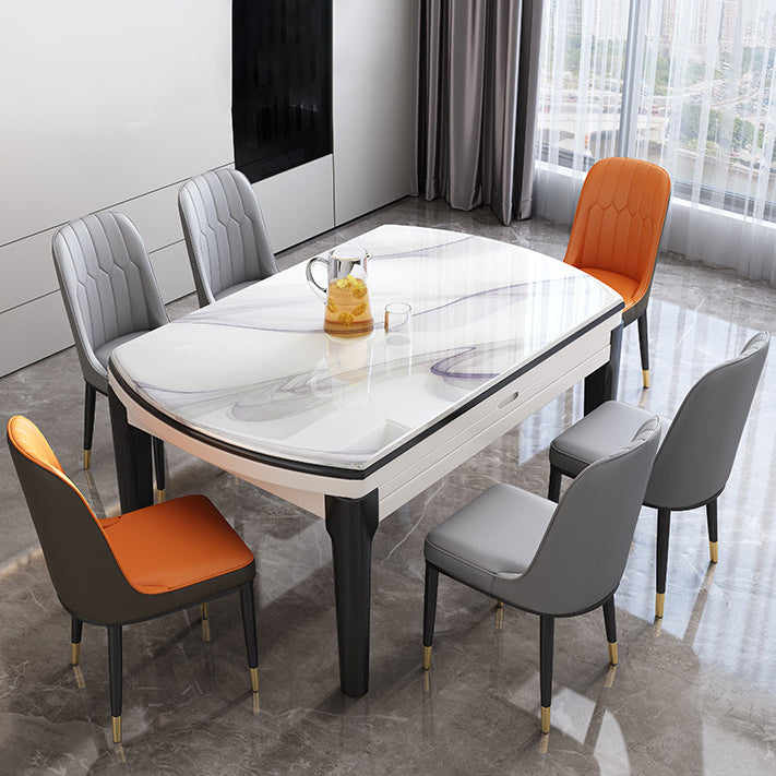 Round Sintered Stone Dining Table Modern Extendable Furniture with 4 Legs for Apartment Matte White Without Chairs Clearhalo 'Dining Tables & Seating' 'Dining Tables' 'dining_table' 'furn' 'furn_dining_table' 'Furniture' 'Kitchen & Dining Furniture' 6067032