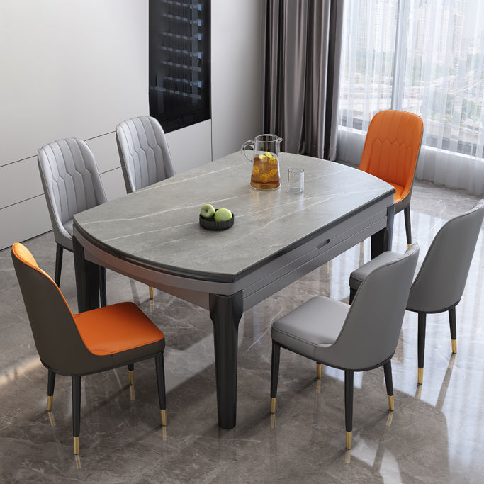 Round Sintered Stone Dining Table Modern Extendable Furniture with 4 Legs for Apartment Light Gray Without Chairs Clearhalo 'Dining Tables & Seating' 'Dining Tables' 'dining_table' 'furn' 'furn_dining_table' 'Furniture' 'Kitchen & Dining Furniture' 6067037