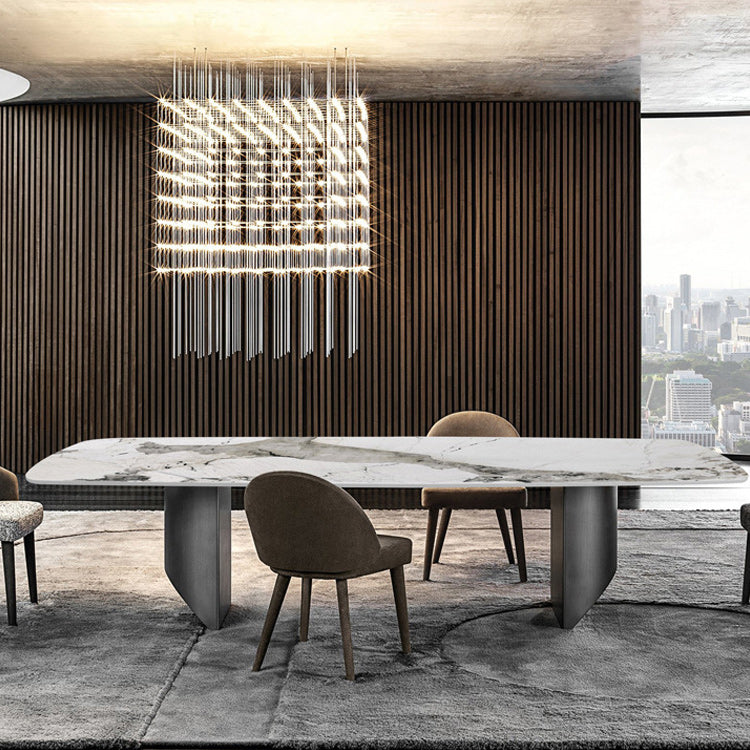 Modern Metal Base Dining Table Stone Rectangle Dining Table for Home 70.9"L x 35.4"W x 29.5"H Without Chairs Clearhalo 'Dining Tables & Seating' 'Dining Tables' 'dining_table' 'furn' 'furn_dining_table' 'Furniture' 'Kitchen & Dining Furniture' 6067080