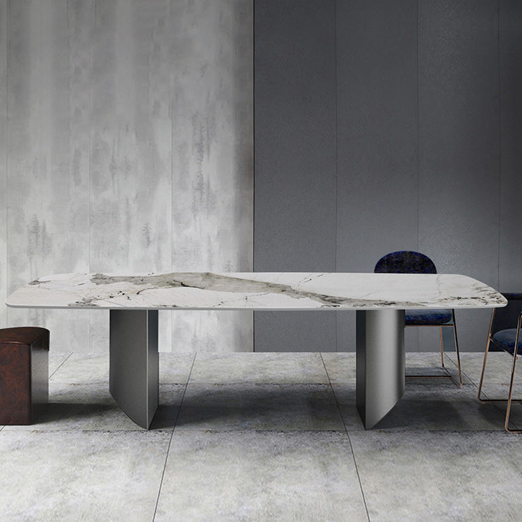 Modern Metal Base Dining Table Stone Rectangle Dining Table for Home 78.7"L x 39.4"W x 29.5"H Without Chairs Clearhalo 'Dining Tables & Seating' 'Dining Tables' 'dining_table' 'furn' 'furn_dining_table' 'Furniture' 'Kitchen & Dining Furniture' 6067081