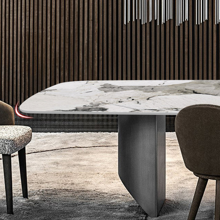 Modern Metal Base Dining Table Stone Rectangle Dining Table for Home Clearhalo 'Dining Tables & Seating' 'Dining Tables' 'dining_table' 'furn' 'furn_dining_table' 'Furniture' 'Kitchen & Dining Furniture' 6067083