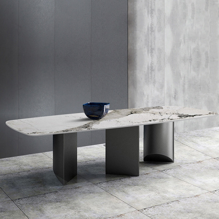 Modern Metal Base Dining Table Stone Rectangle Dining Table for Home Clearhalo 'Dining Tables & Seating' 'Dining Tables' 'dining_table' 'furn' 'furn_dining_table' 'Furniture' 'Kitchen & Dining Furniture' 6067085