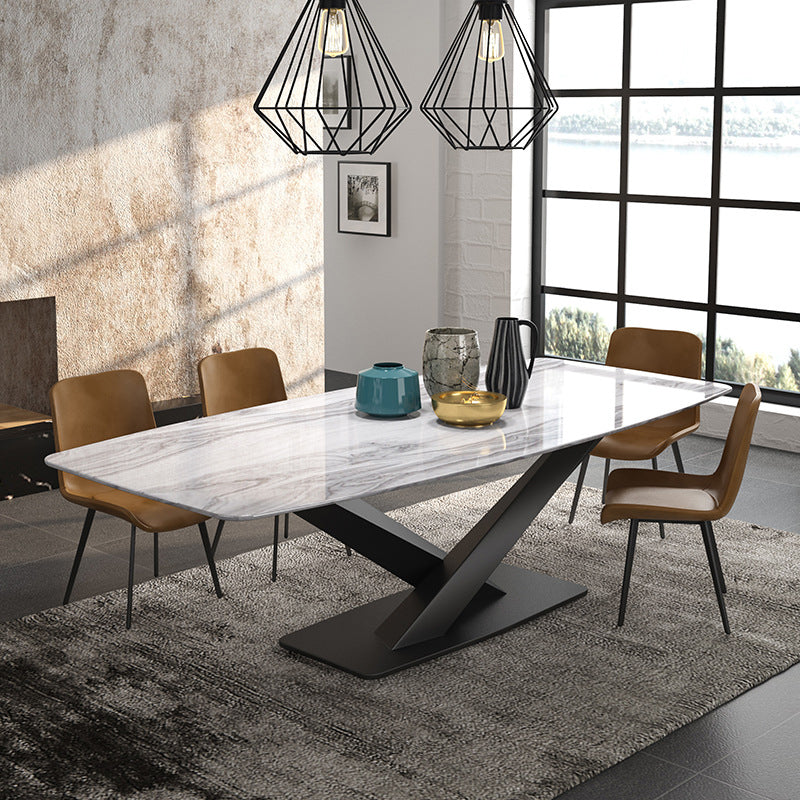 Traditional Luxury Table Metal Base Rectangle Dining Table for Home 55.1"L x 31.5"W x 29.5"H Without Chairs Clearhalo 'Dining Tables & Seating' 'Dining Tables' 'dining_table' 'furn' 'furn_dining_table' 'Furniture' 'Kitchen & Dining Furniture' 6067123