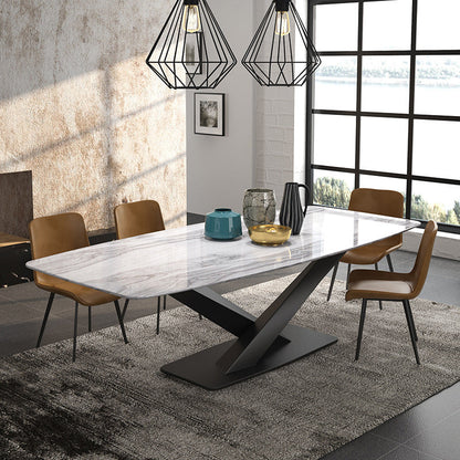 Traditional Luxury Table Metal Base Rectangle Dining Table for Home 55.1"L x 31.5"W x 29.5"H Without Chairs Clearhalo 'Dining Tables & Seating' 'Dining Tables' 'dining_table' 'furn' 'furn_dining_table' 'Furniture' 'Kitchen & Dining Furniture' 6067123